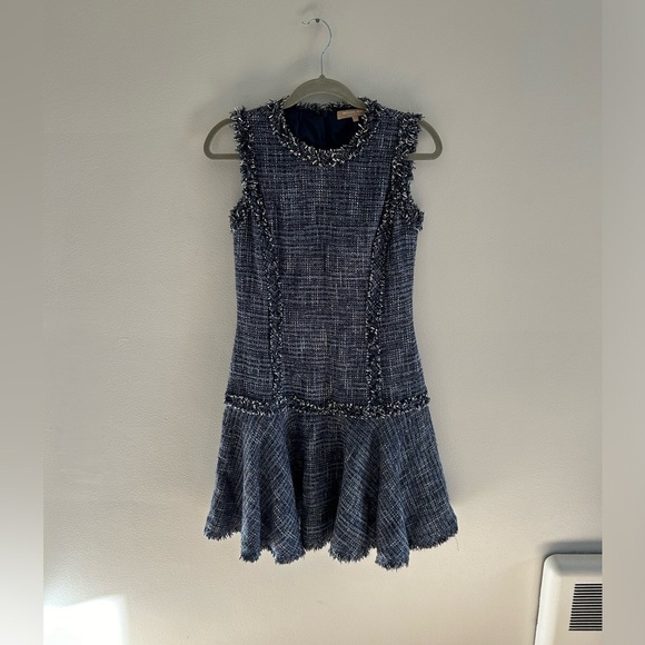 Michael Kors Italy tweed drop waist fit flare blue sleeveless mini 4 Chanel vibe - Picture 4 of 6
